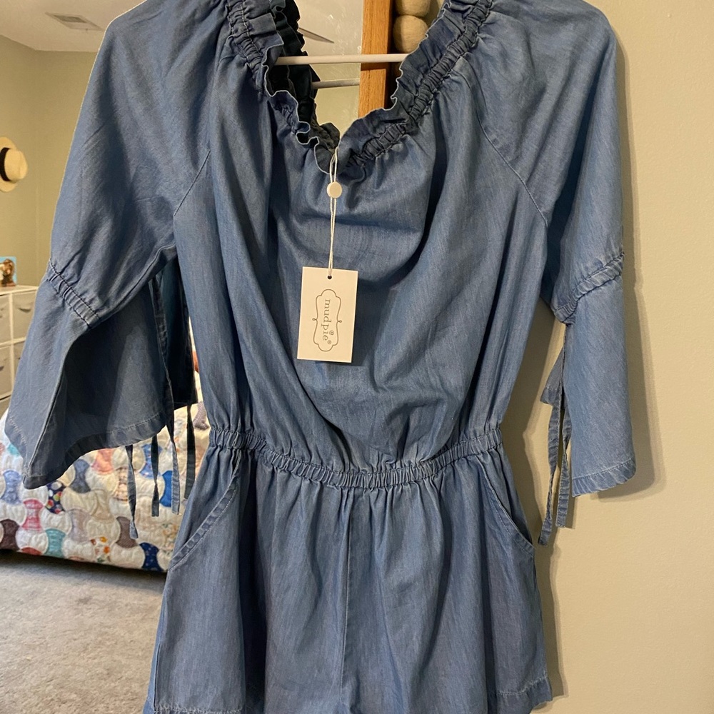 Mud Pie Jean Romper Small